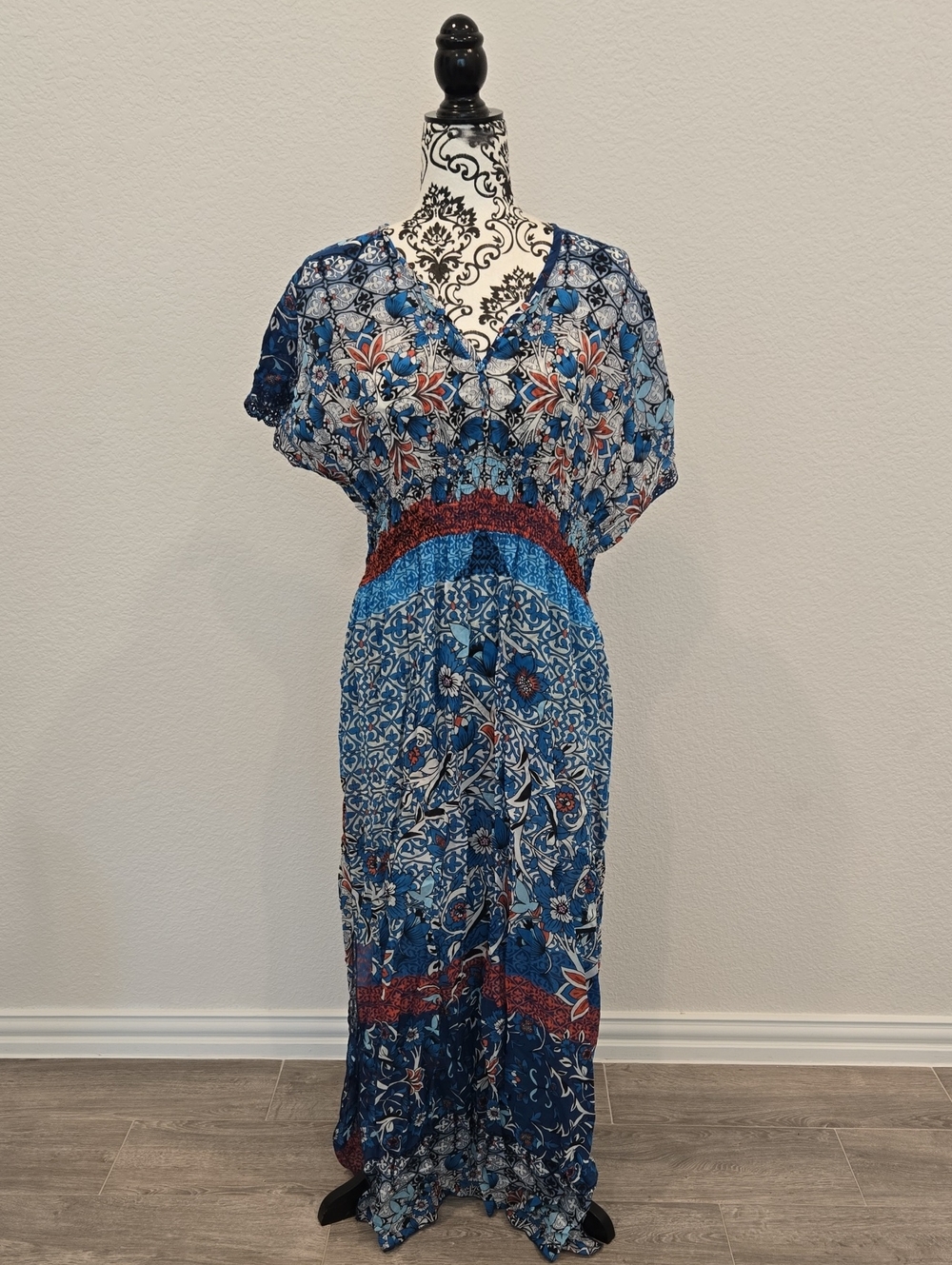 Johnny Was Blue Floral Patchwork Maxi Dress